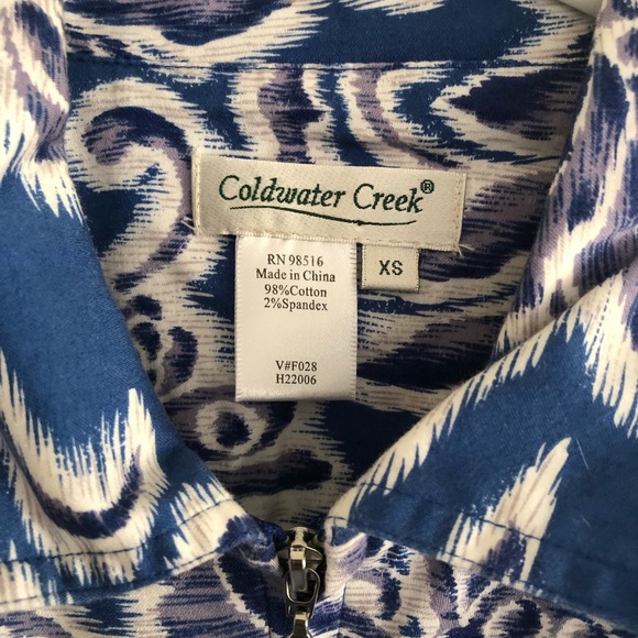 Coldwater Creek Indigo Ikat Print Zip Cotton Jacket - Picture 2 of 5
